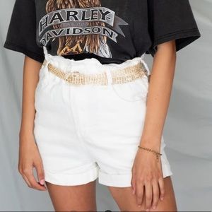 White paper bag denim shorts